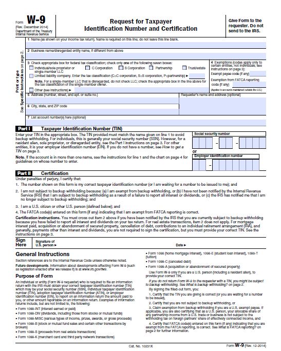 Irs Form W9 Printable